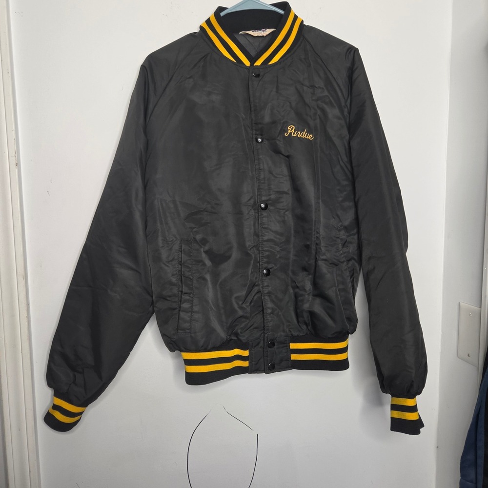Vintage‎ MVP Purdue University Varsity Bomber Jacket Black Gold Mens Large USA